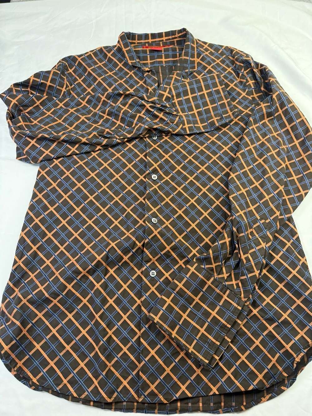 Shanghai Tang Men's Long Sleeve Button Down Plaid Shirt Size M